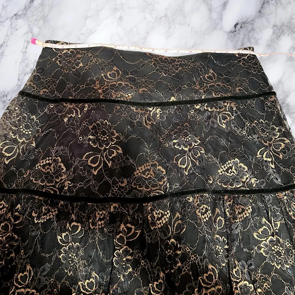 LAUREN RALPH LAUREN Skirt Womens 14 Black Gold Lace Tier MIDI Cocktail - Picture 10 of 14